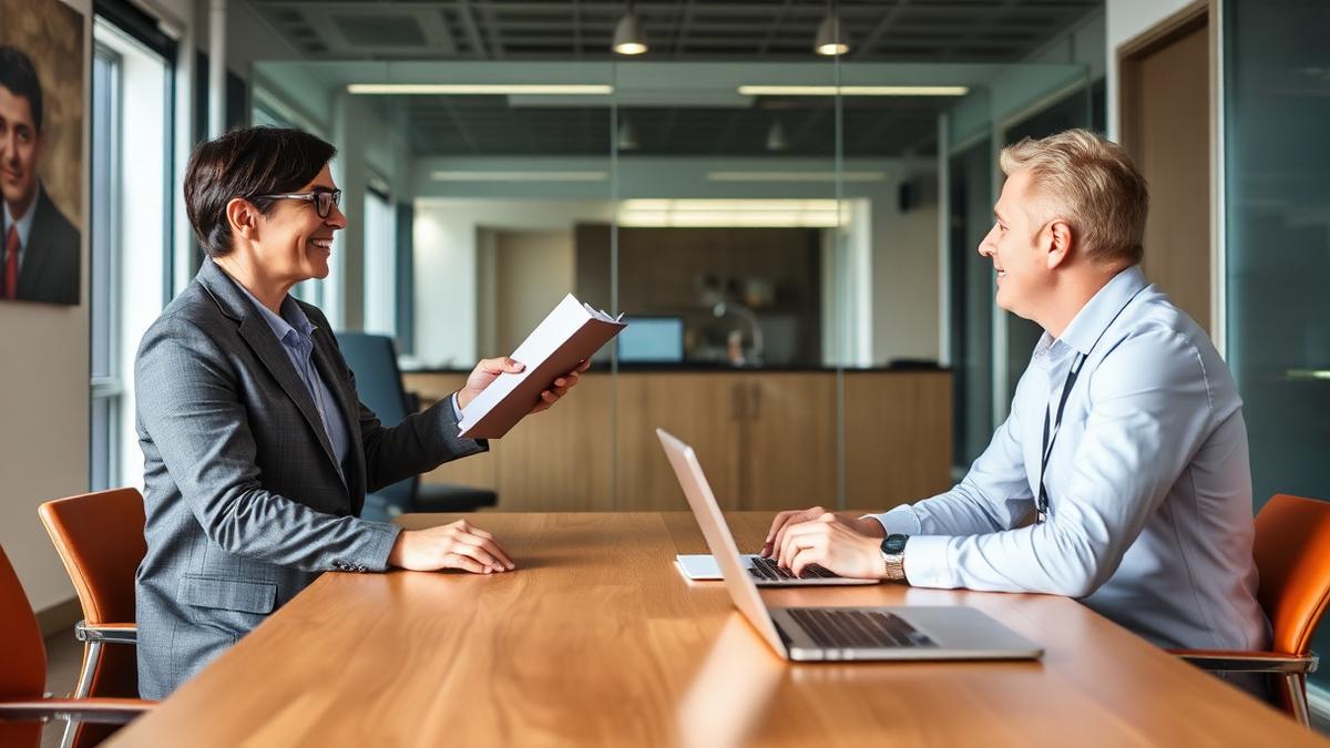 Professional services consultant welcoming a new client in an Australian meeting room